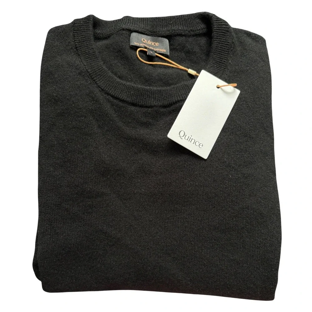 Quince Sweater Women L Black 100% Mongolian Cashmere Crewneck Long Sleeve NWT - Picture 4 of 6